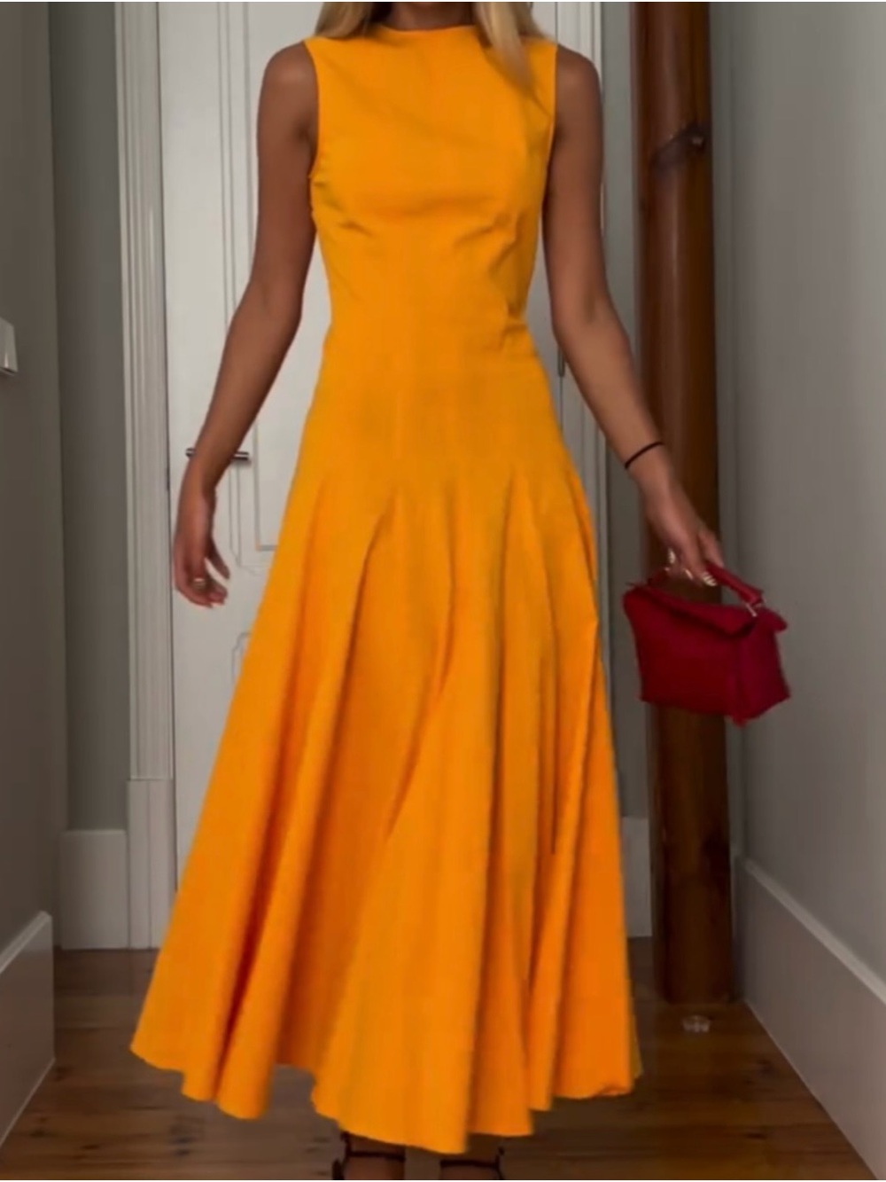 Zara Sleeveless Bright Orange Maxi Dress